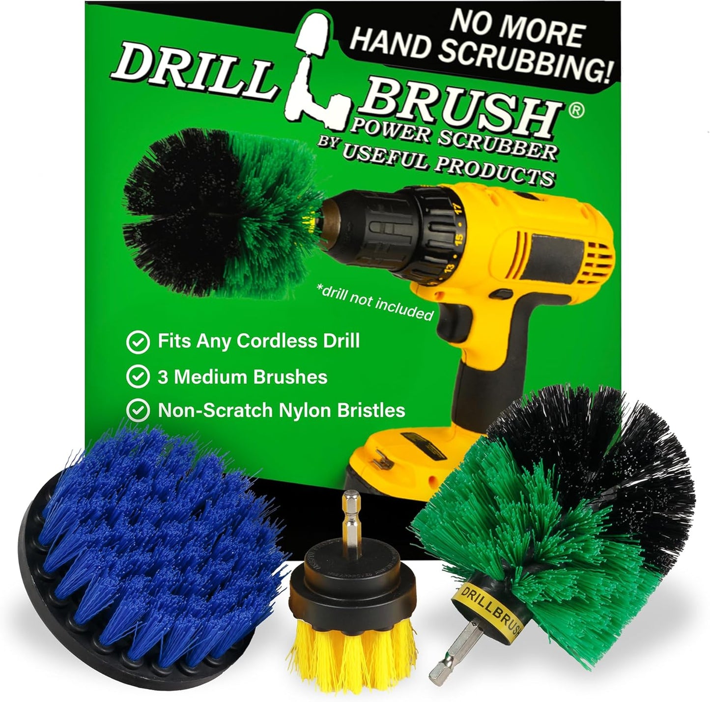 Drillbrush Drill Brush Attachment Set for Bathroom Cleaning – Power Scrubber Brush Kit for Tub, Tile, Shower, and Grout – All-Purpose Household Cleaning Brushes for Drill - Electric Grout Cleaner Kit