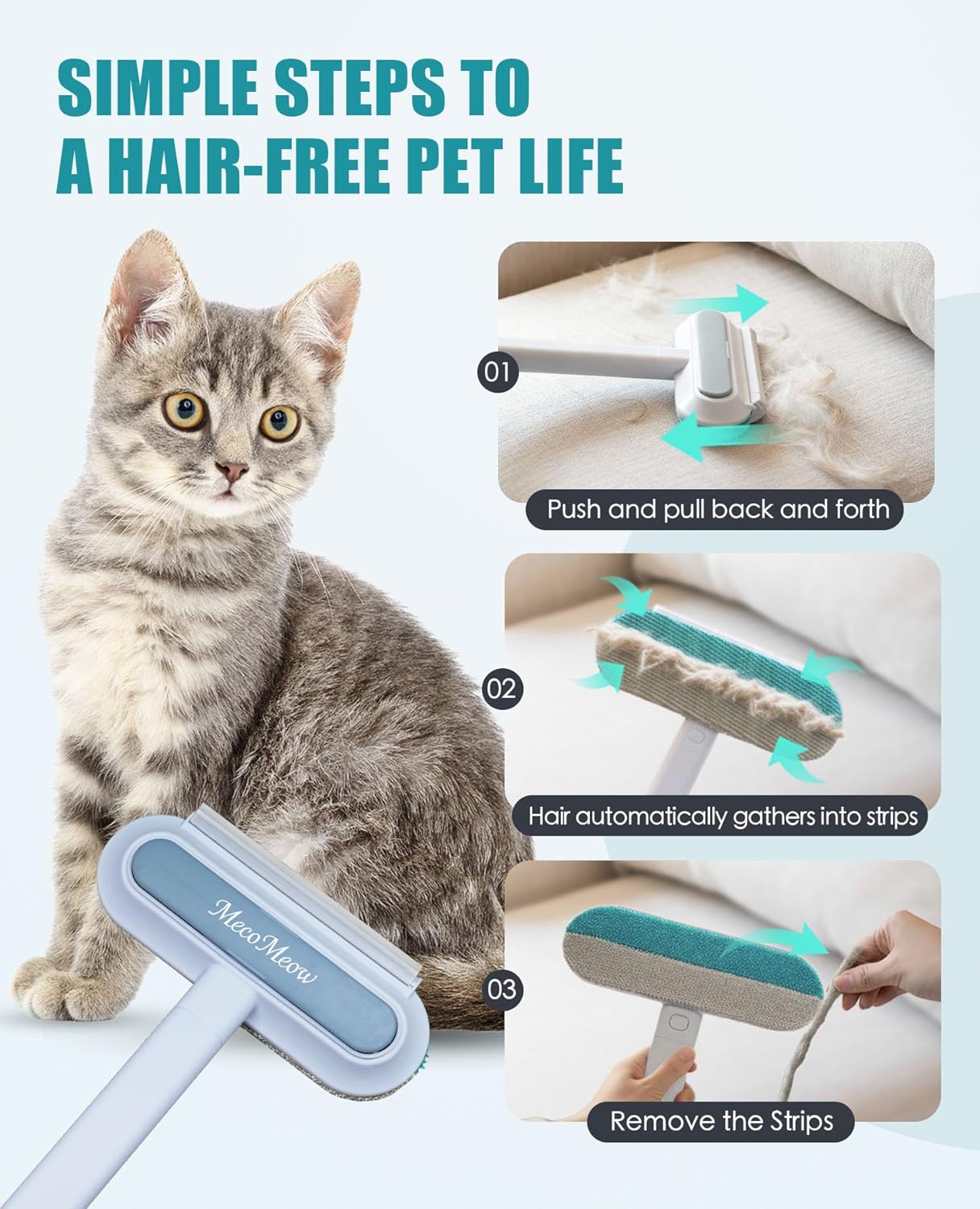 Pet Hair Removal Brush for Couch, Durable, Reusable, Washable Lint Cleaner for Dog and Cat Hair, Gentle on Furniture, Effective on Carpets, Clothing, Bedding-Basic