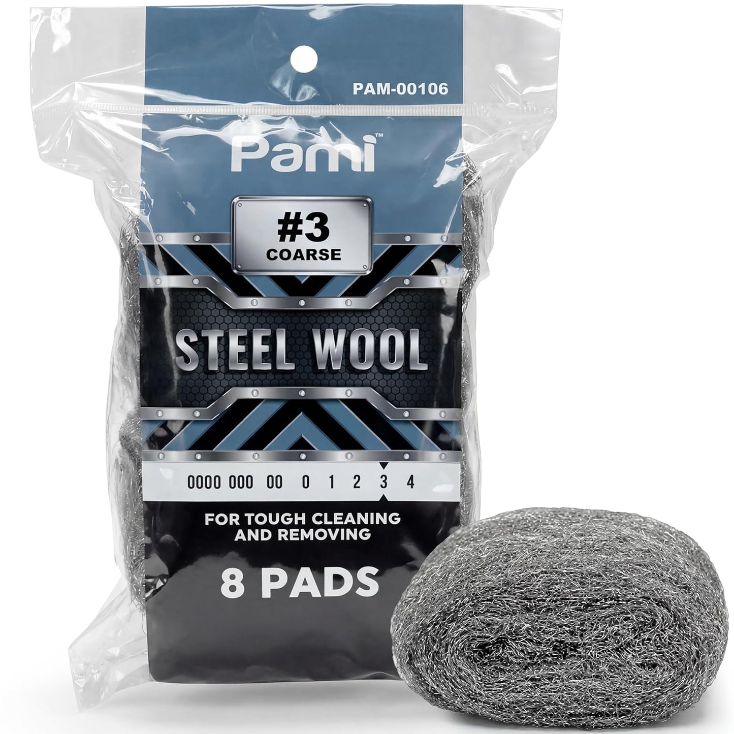 PAMI Extra Coarse #4 Stainless Steel Fiber Sponge Scrubbers Pack of 8 Steel Wool Pads Metal Sponges for Tough Cleaning Kitchen Bathroom