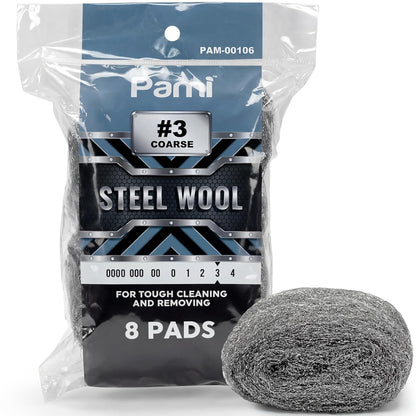 PAMI Extra Coarse #4 Stainless Steel Fiber Sponge Scrubbers Pack of 8 Steel Wool Pads Metal Sponges for Tough Cleaning Kitchen Bathroom