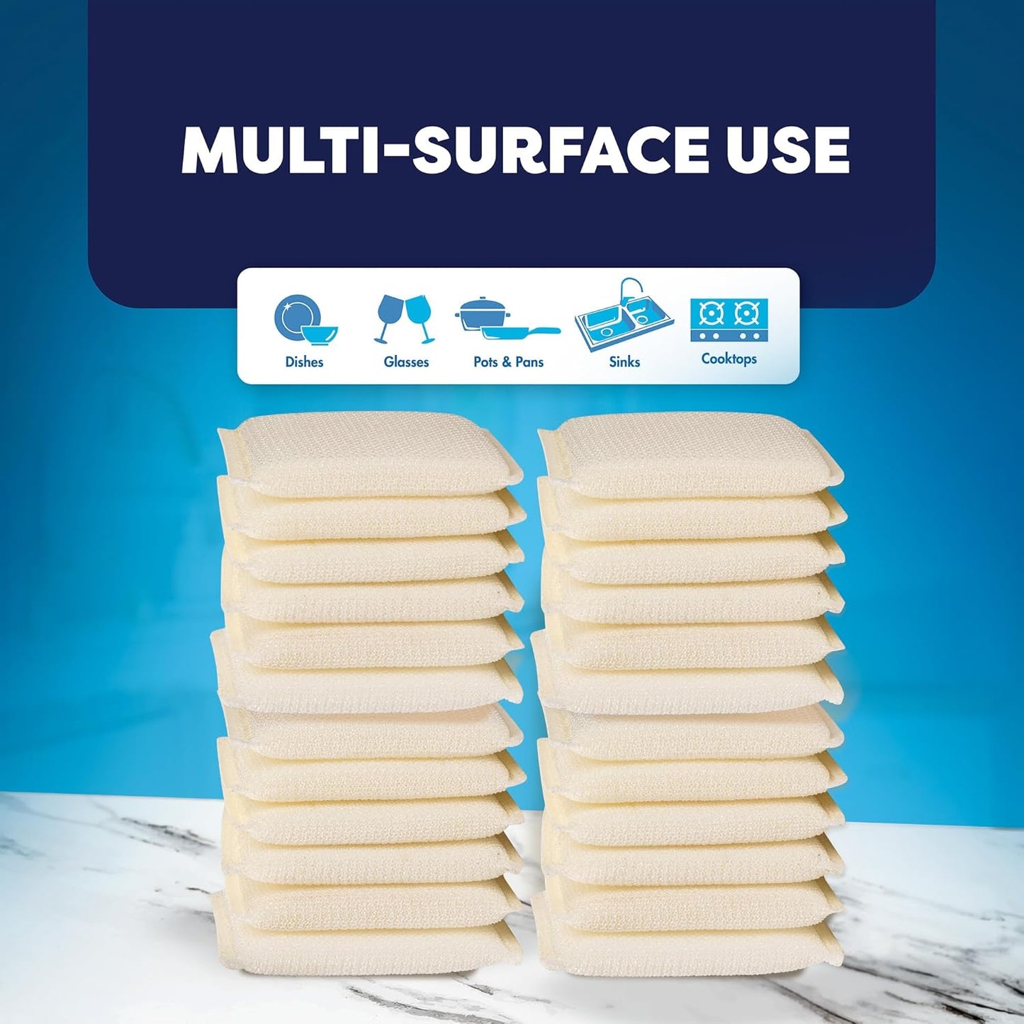 6 Scrub Sponges Kitchen by SCRUBIT, Multi-Purpose Scouring Pads, Non-Scratch Cleaning Sponges for Dishes, Pots & Non-Stick Cookware - Long Lasting Dish Scrubbers for Kitchen, Bathroom & More