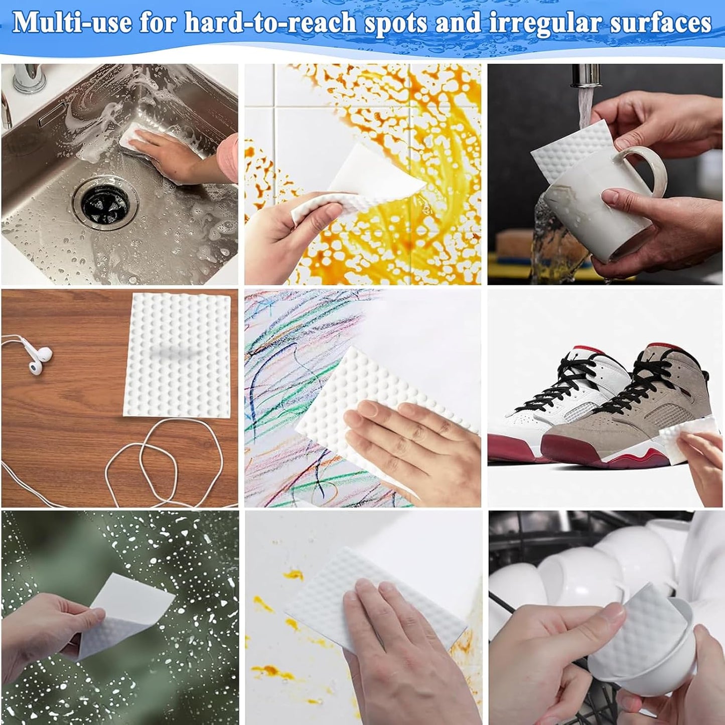 Magic Sponge Eraser Sheets, 52Pcs All-Purpose White Melamine Sponge Convex Point Disposable Magic Cleaning Wipes for Furniture Kitchenware, Hard-to-Reach Places, Shoe