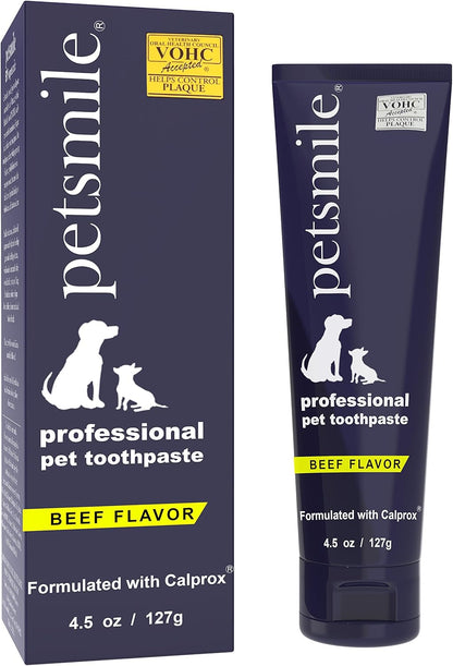 Petsmile Professional Pet Toothpaste for Cats & Dogs - VOHC Accepted Toothpaste - Clinically Proven to Control Plaque & Tartar Calprox Formula (London Broil, 4.2 Oz)