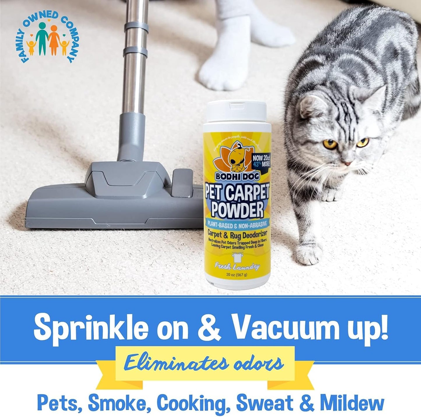 Bodhi Dog Natural Carpet Deodorizer Powder - Dry Pet Smell Eliminator & Urine Odor Remover - Loosens Fur & Dirt - Plant-Based Room Freshener for Vacuuming Home - Fresh Laundry (Pack of 1)