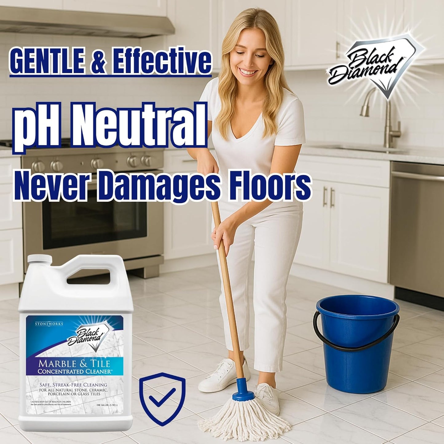 Black Diamond Stoneworks Marble & Tile Floor Cleaner Concentrate, pH Neutral, Streak-Free & No-Rinse Formula for Granite, Travertine, Limestone, Slate, Ceramic & Porcelain Floors (1 Quart)