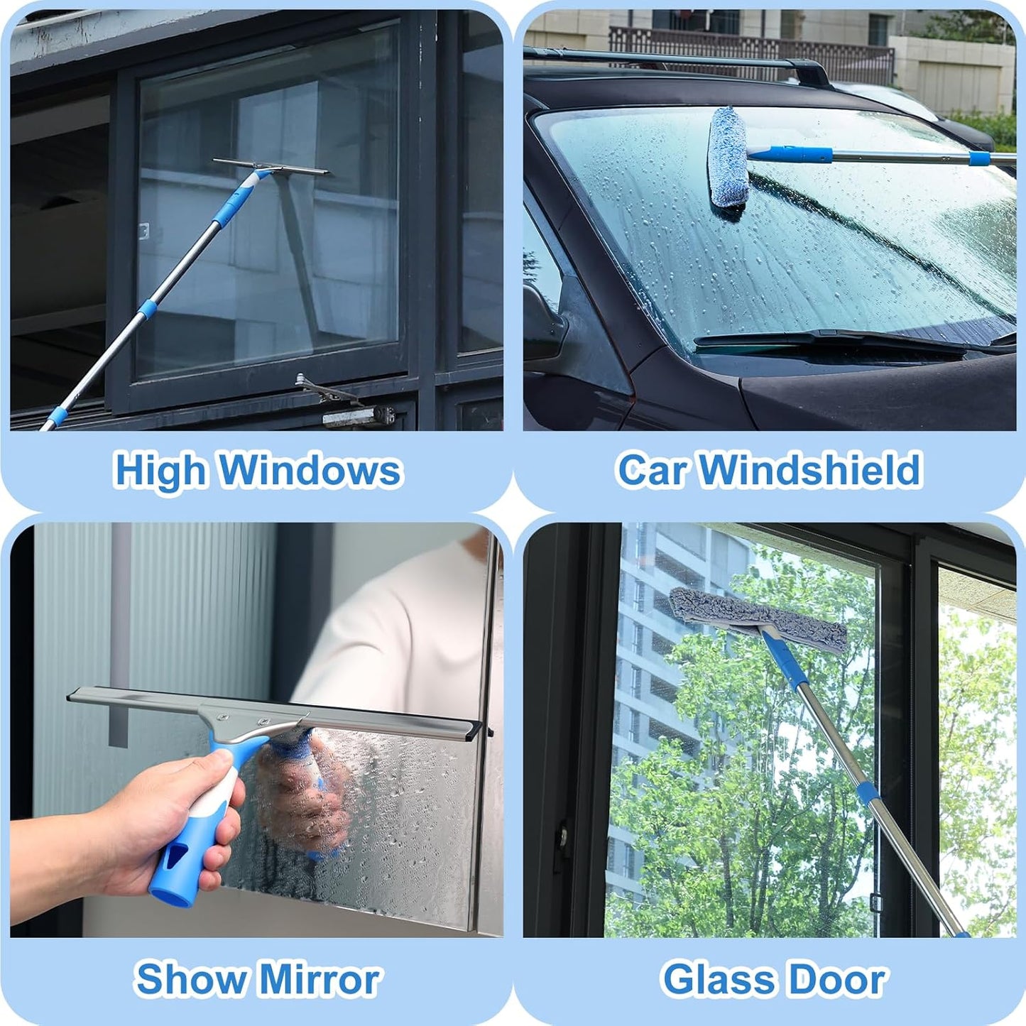 Mitclear 77'' Professional Squeegee Window Cleaner Tool with Extension Pole, Car Windshield Cleaning Kit with Long Handle, Window Washing Equipment for Indoor Outdoor Windows & Car Glass