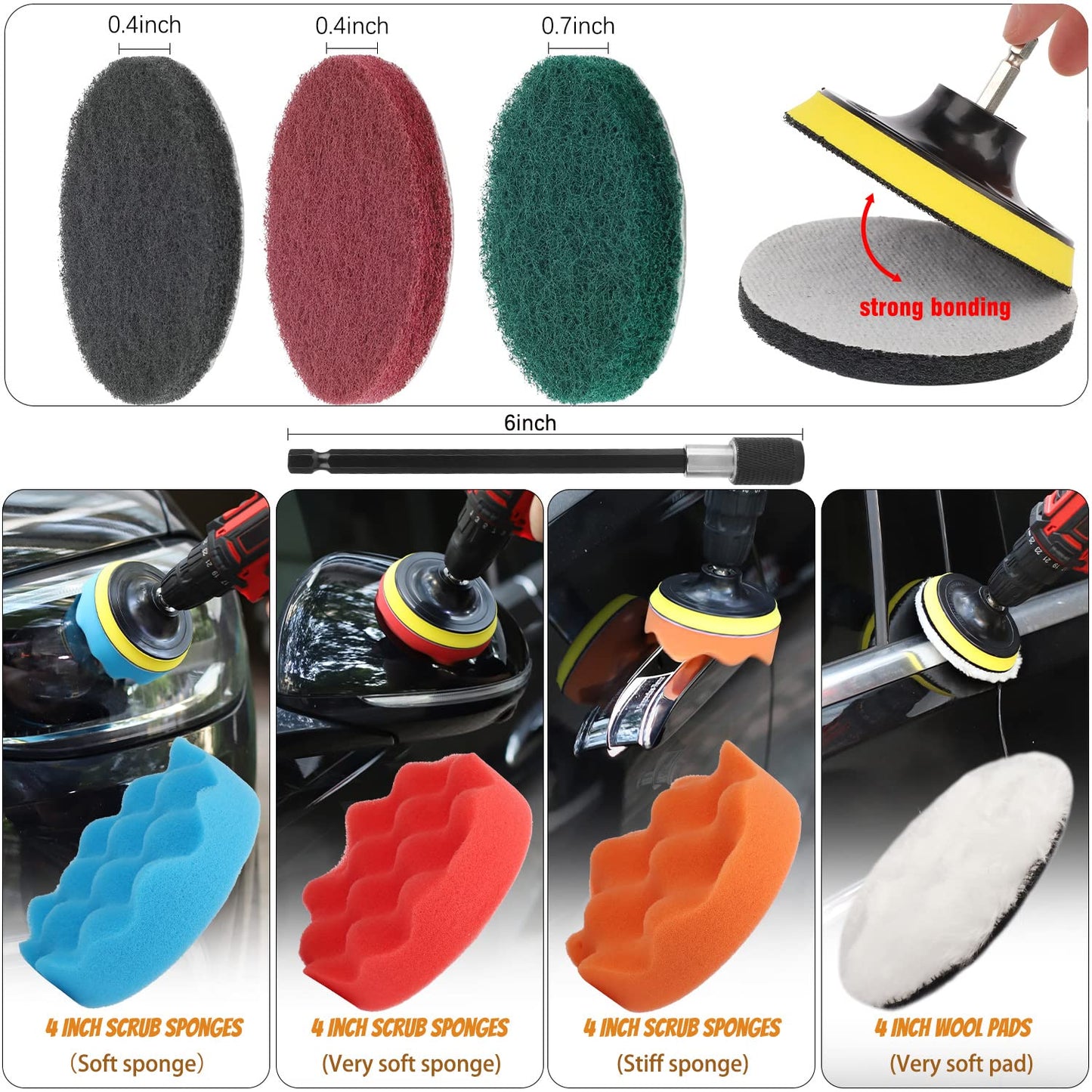 Drill Brush Set, 22 Pcs Drill Scrubber Brush Kit Includes All Purpose Drill Brush, Scrub Pads & Sponge with Extend Attachment, Buffing Pads for Car Surfaces