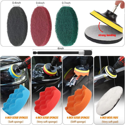 Drill Brush Set, 22 Pcs Drill Scrubber Brush Kit Includes All Purpose Drill Brush, Scrub Pads & Sponge with Extend Attachment, Buffing Pads for Car Surfaces