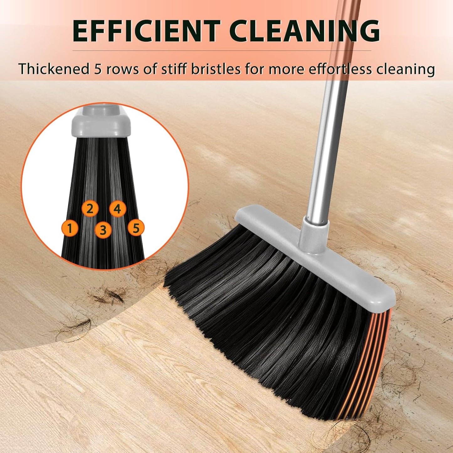 YZO Broom and Dustpan Set, 54.33 Inch Long Handle Standing Design, Dustpan Front Rubber Tight Seal, Broom with 5 Layer Bristles, Suitable for Living Room, Bedroom, Yard, Office and Apartment(Green)