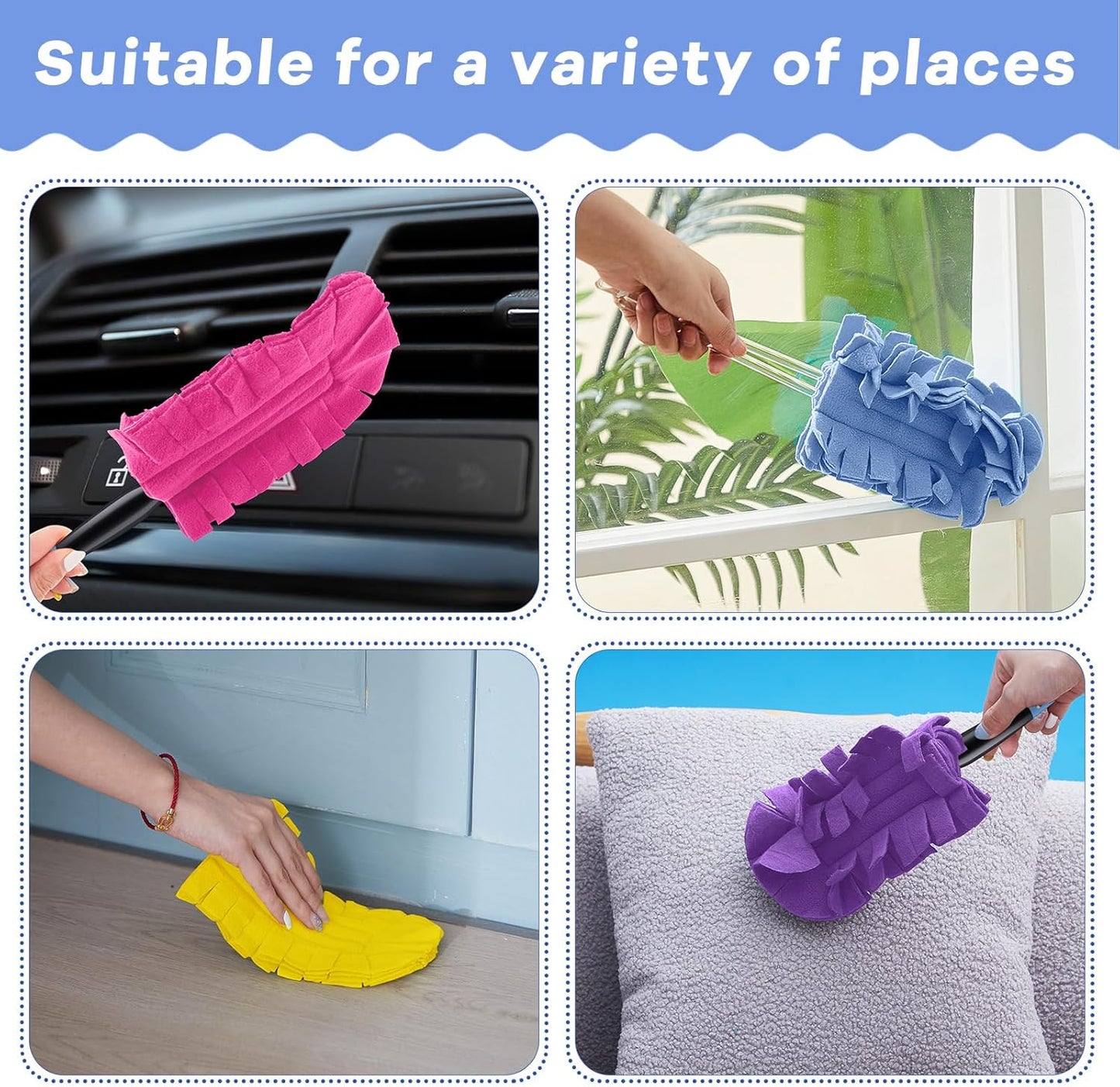 Zubebe 12 Pcs Duster Refill Reusable Fleece Duster Refills Feather Flat Dusters Multi Surface Washable Cleaning Pads Tools for Home, Blinds, Car, Pet, Furniture, Fans (Dark Color)