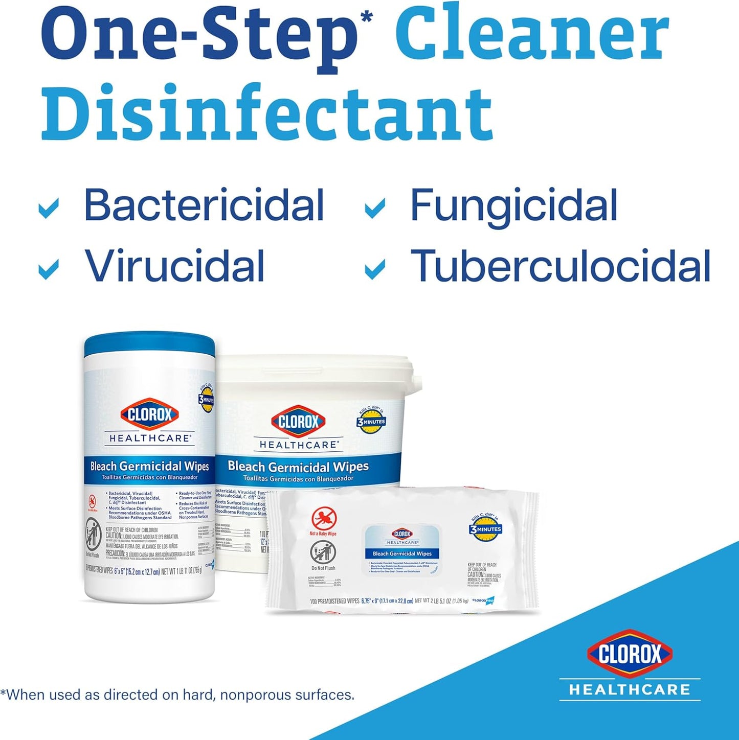 Clorox Healthcare Bleach Germicidal Wipes, 6" x 5", 150 Count Canister (Package May Vary)