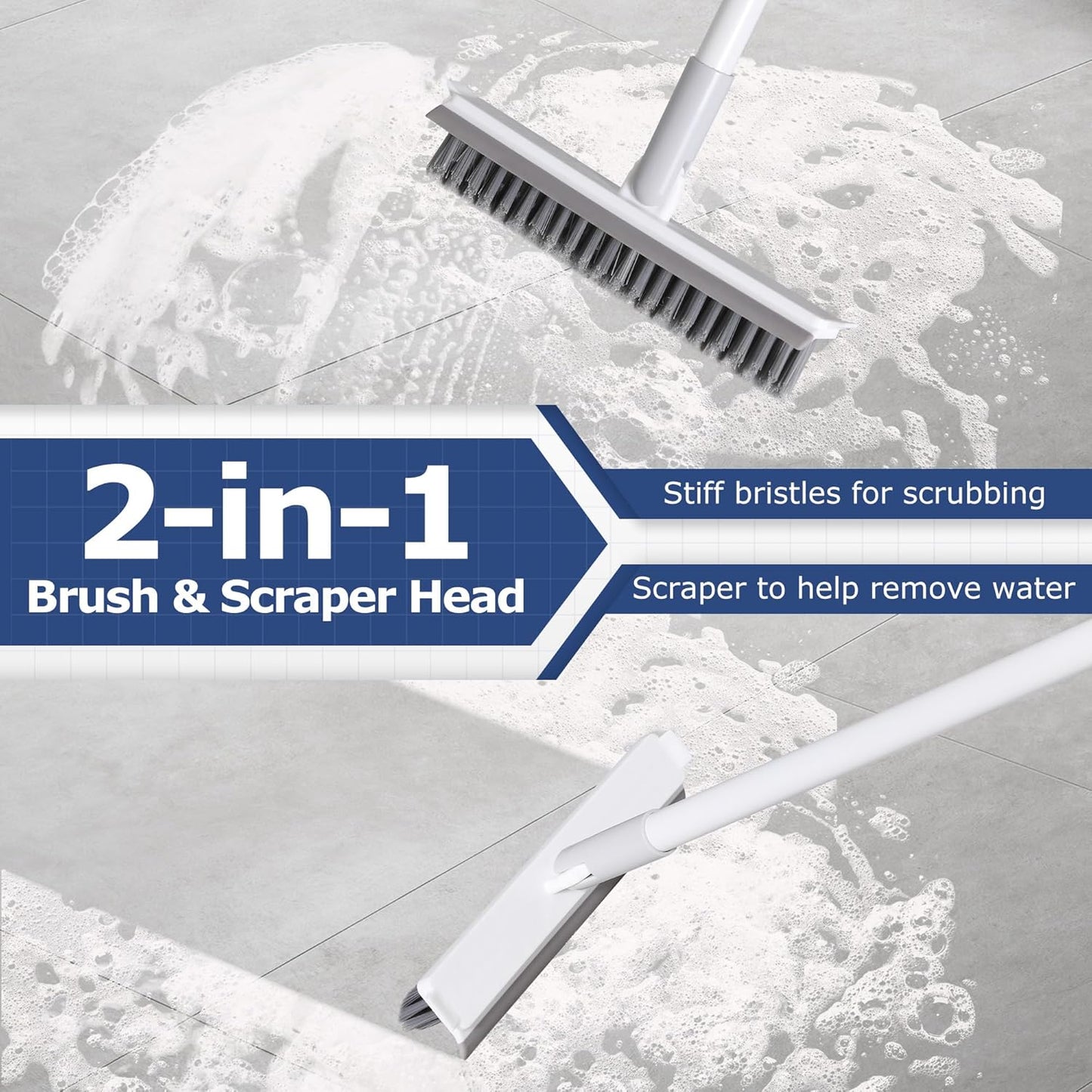 IVYROLL Grout Brush with Long Handle, Grout Cleaner Brush for Tile Floors, Stiff Bristles for Crevice, Tile Line, Shower, Kitchen, Bathroom