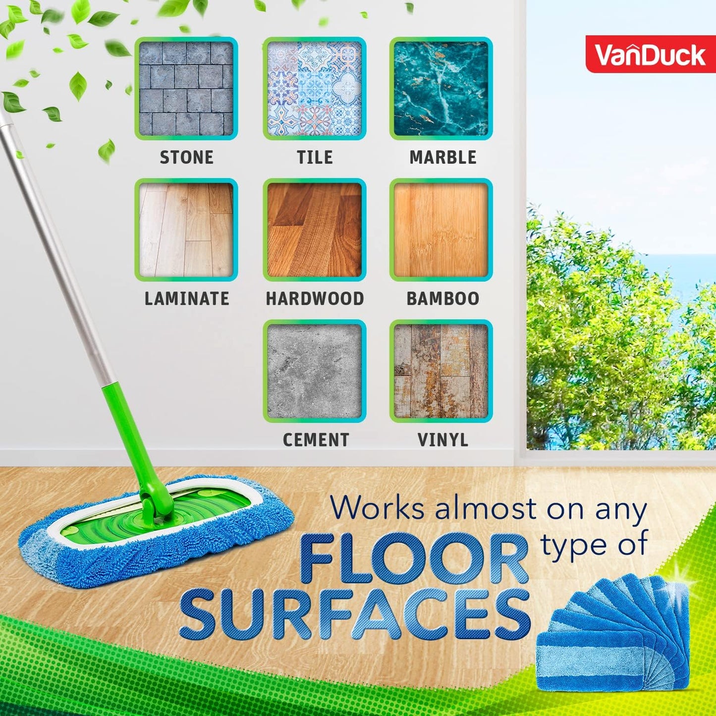 VanDuck Reusable Mop Pads Compatible with Swiffer Sweeper (4-Pack) - Washable Microfiber Mop Pads for Wet & Dry Use - All Purpose Floor Mopping and Cleaning Product
