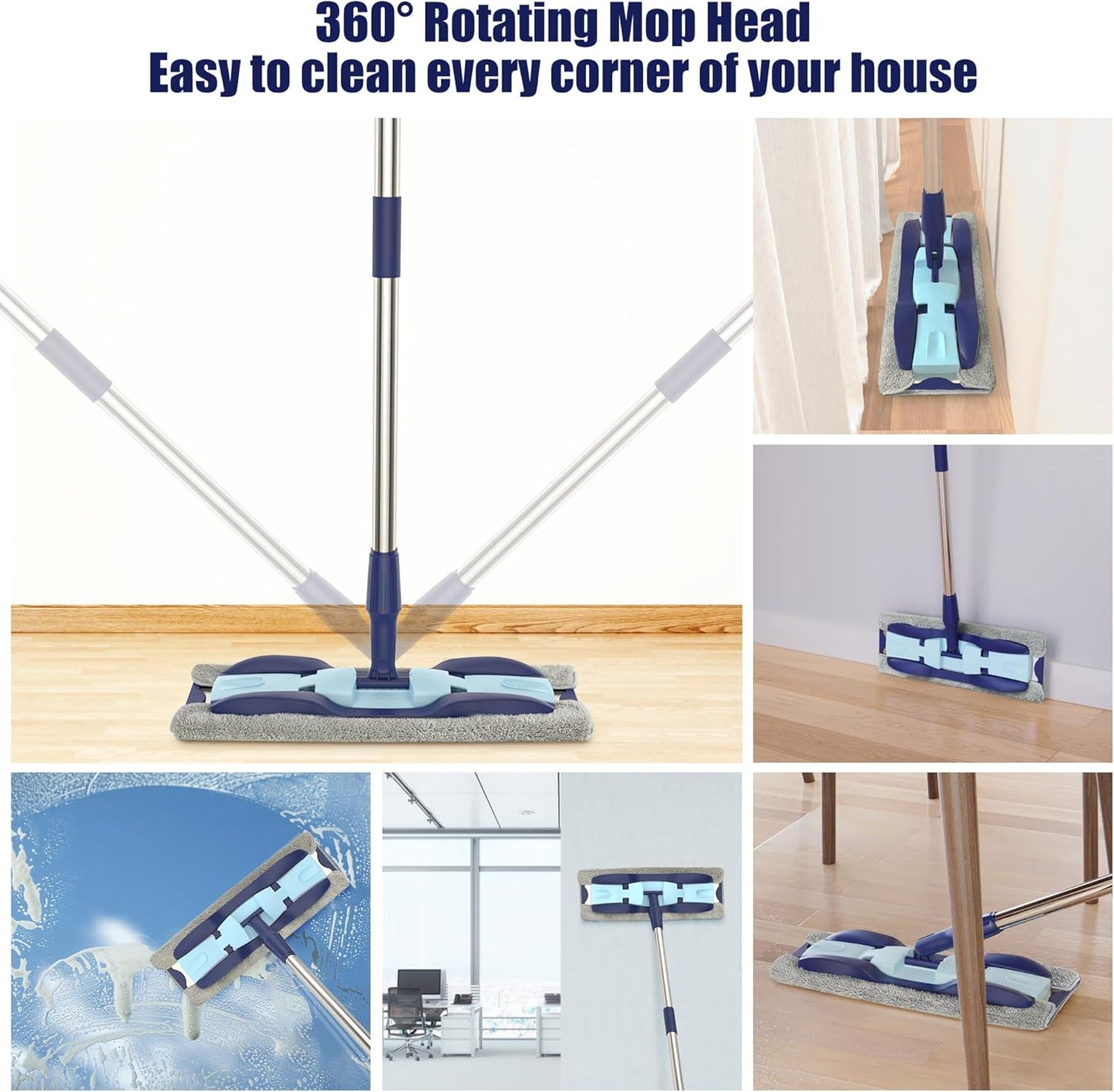 Microfiber Mops for Hardwood Floor Cleaning: MEXERRIS Flat Floor Mop with 4 Washable Pads 59" Adjustable Handle - Dust Dry Mops for Kitchen Bathroom Tile Laminate Wood Vinyl - Home Commercial Mop