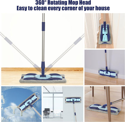 Microfiber Mops for Hardwood Floor Cleaning: MEXERRIS Flat Floor Mop with 4 Washable Pads 59" Adjustable Handle - Dust Dry Mops for Kitchen Bathroom Tile Laminate Wood Vinyl - Home Commercial Mop