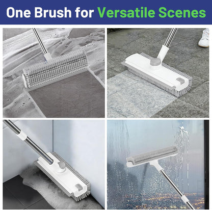 Floor Scrub Brush with Long Handle: 3 in 1 Heavy-Duty Floor Scrubber Brush with Squeegee for Cleaning Tile Bathroom Deck Kitchen Patio - Blue