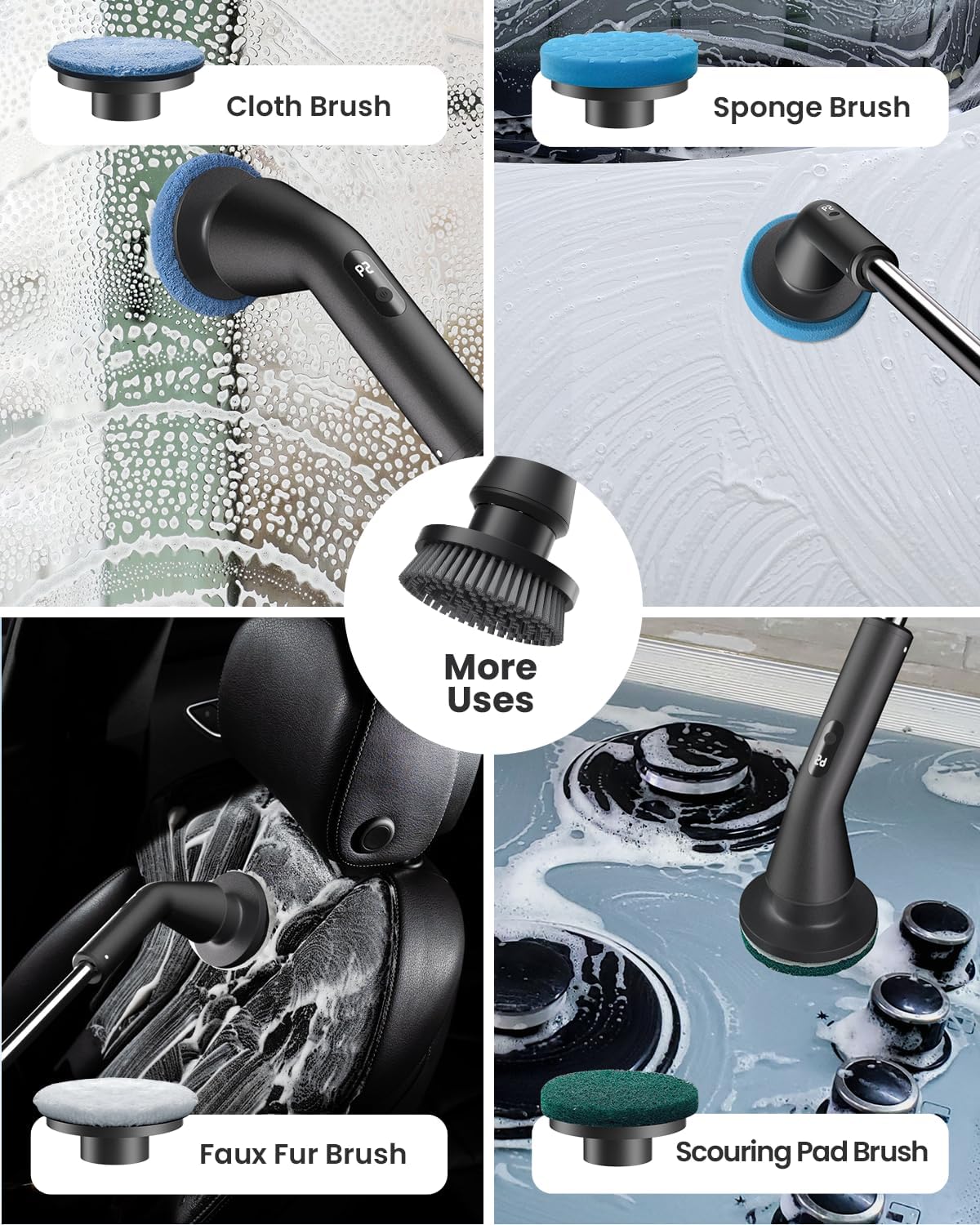 Electric Spin Scrubber, Upgraded IPX7 Cordless Cleaning Brush for Bathroom Shower, Household Cleaning Scrubber with 7 Brush Heads, Adjustable Long Handle and 2 Rotating Speeds for Tub Floor