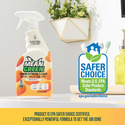 Mean Green Foaming Bathroom Cleaner Spray, Tropical Breeze, 32 oz – Removes 100% of Soap Scum, Shower, Tile, Sink & Bathroom Surfaces