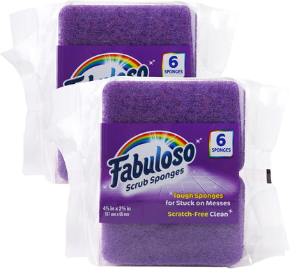 Fabuloso Scratch-Free Kitchen Dish Sponges, Purple Cellulose Scrubber Sponge with Scouring Pad for Dishes, Pots, Pans, Counters and Sinks, Tough on Messes, 4.25 x 2.75 x 1.25 in, 6 Count