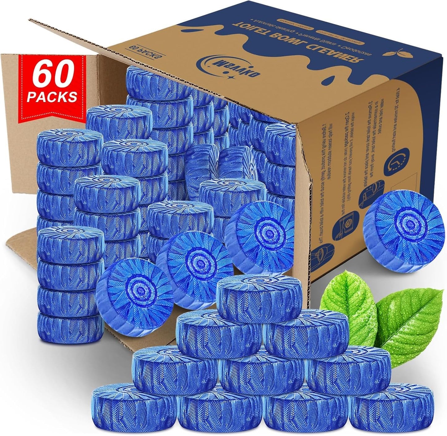 Msvvko Toilet Bowl Cleaner Tablets Blue Toilet Tank Cleaners, Septic-Safe Hard Water Stain Remove, Bathroom Automatic Toilet Cleaning & Deodorizer, Fresh Scent - 30 Tabs