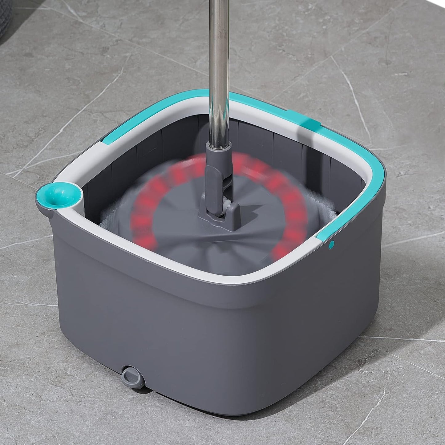 Spin Mop and Bucket with Separate Compartments for Clean and Dirty Water NEW 2025 Upgraded Version w/Side Brush and Self Standing Handle, Smart Square Mop w/ 2 Machine Washable Microfiber Pads, Rose