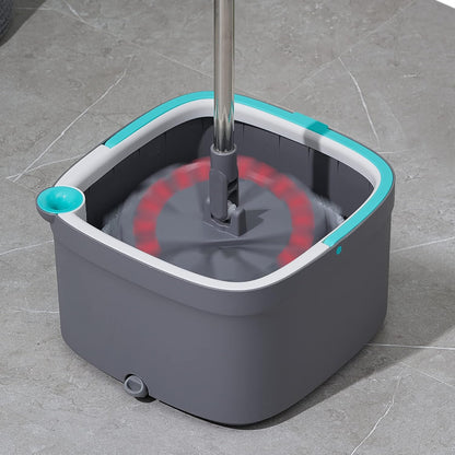 Spin Mop and Bucket with Separate Compartments for Clean and Dirty Water NEW 2025 Upgraded Version w/Side Brush and Self Standing Handle, Smart Square Mop w/ 2 Machine Washable Microfiber Pads, Rose