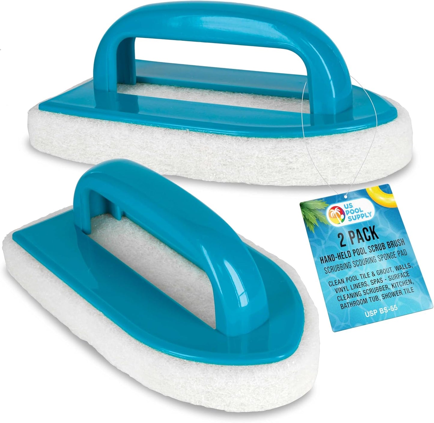 U.S. Pool Supply Hand-Held and Pool Pole Attachment Scrub Brushes - Surface Scrubbing Scouring Sponge Pads - Clean Pool Tile Grout Walls, Vinyl Liners, Spas, Remove Stains, Kitchen Bathroom Tub Shower