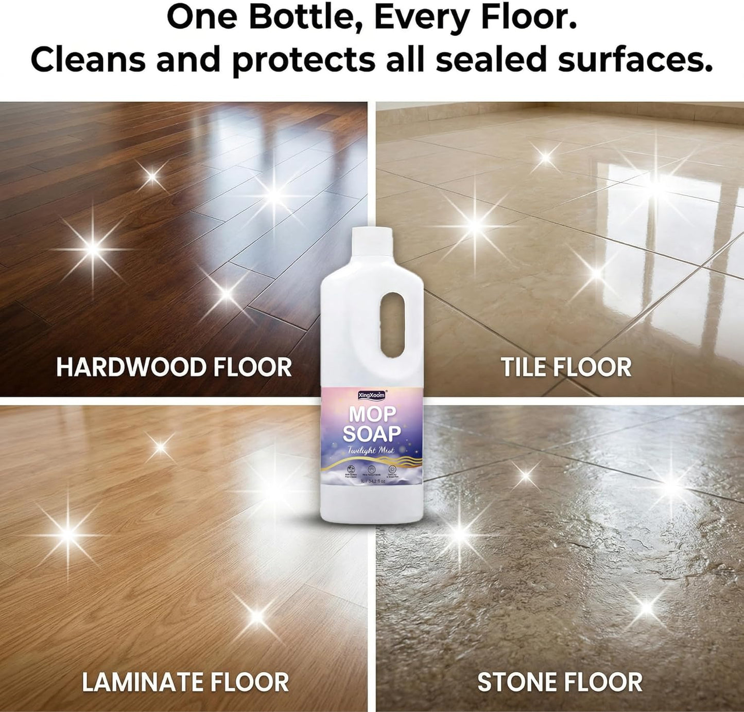Scented Mop Soap - Premium Floor Cleaner Concentrate for Tile, Wood & Laminate, Streak-Free Low Foam Mopping Solution, Luxury Home Aromatherapy, 1L / 34.2 fl oz (Twilight Mist)