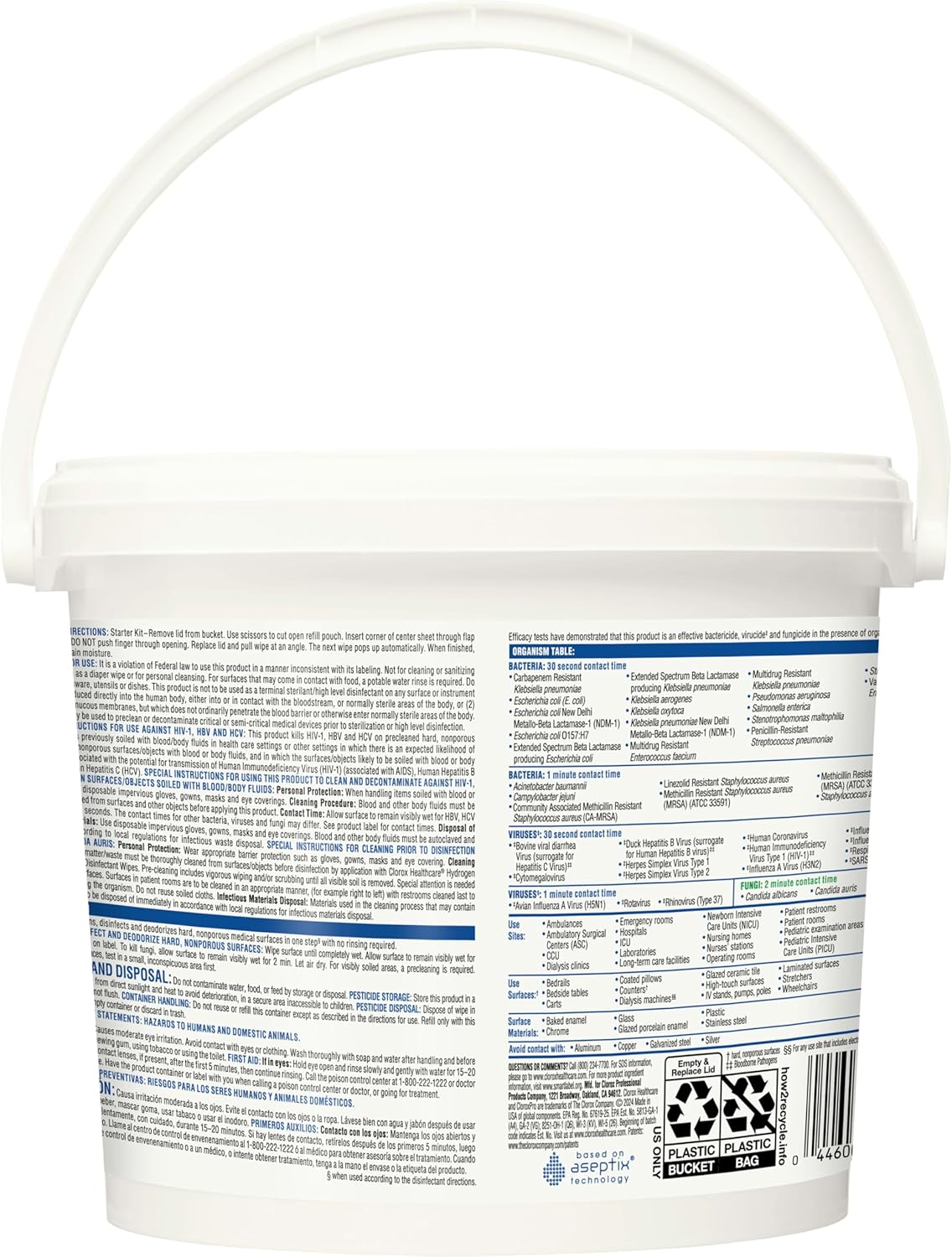 Clorox Healthcare Hydrogen Peroxide Cleaner Disinfectant Wipes, 12" x 11", Bucket, 185 Count (Package May Vary)