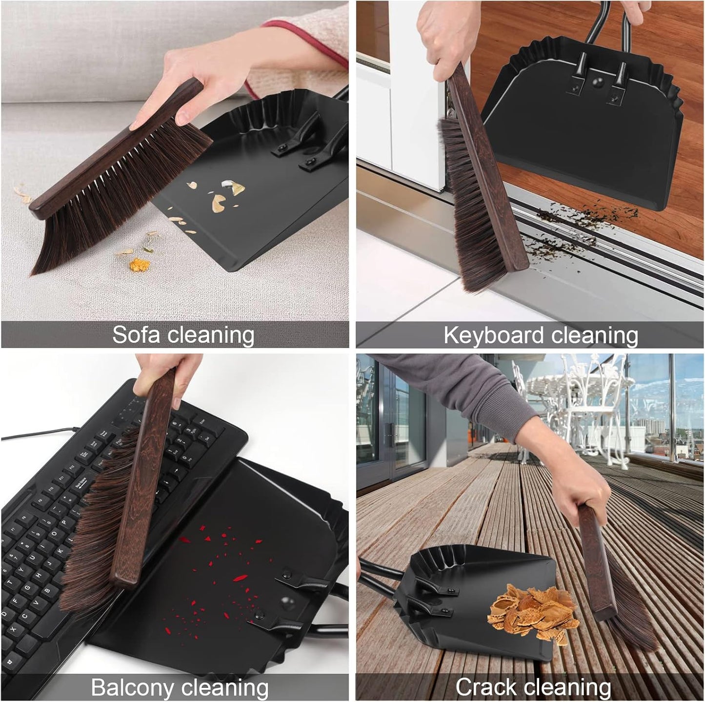 Dust Pan and Brush Set-Handheld Angled DustPan and Hand Broom Set, Large dust pan with handle,Heavy Duty Metal Dustpan and Brush Set Home For Small Item Sweeping Rubber Coated Easy to Grasp Handle