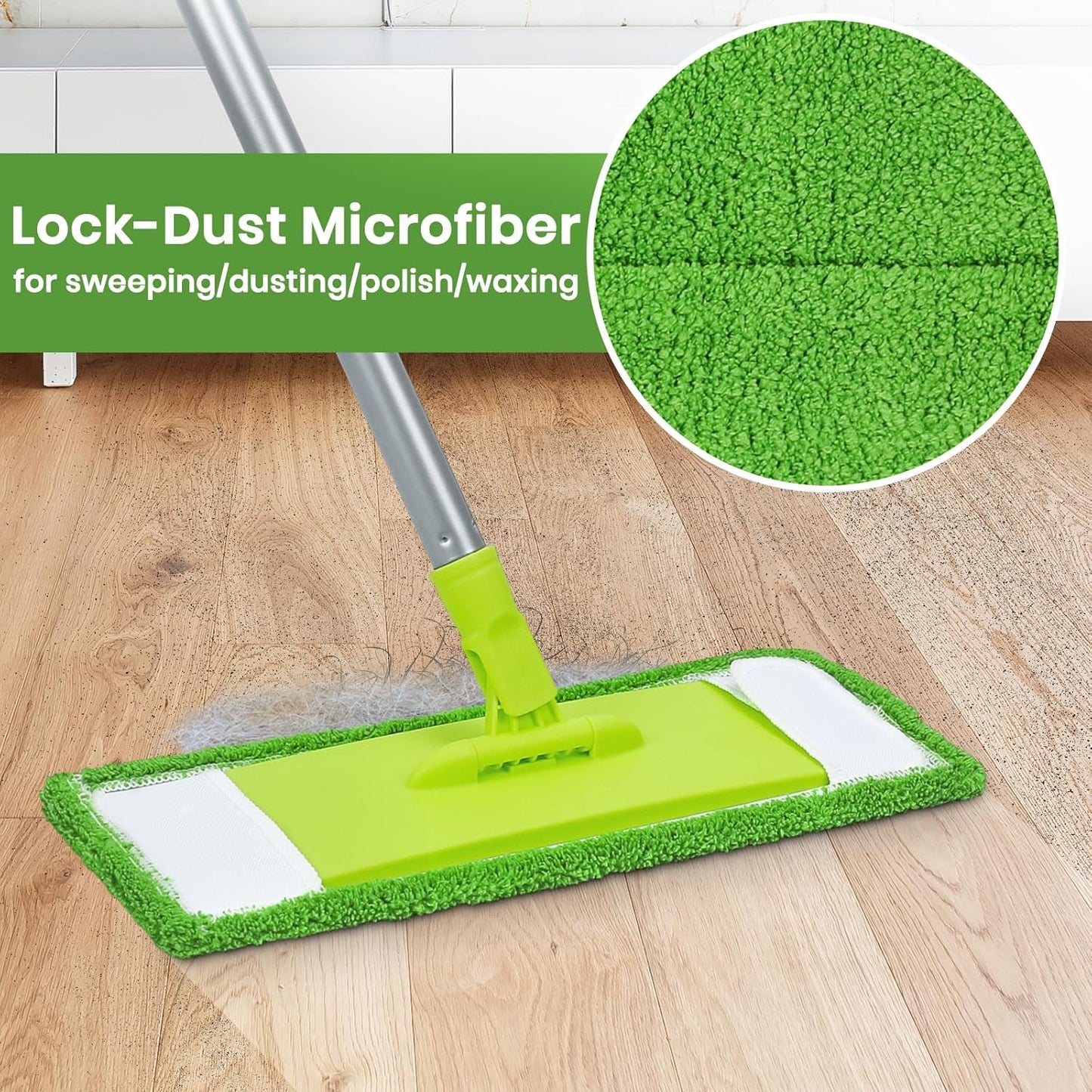 19 Inch Dust Mops for Floor Cleaning with 2 Mop Refill Pads Floor Duster with 58” Long Handle Microfiber Sweeper for Hardwood Tile Baseboard
