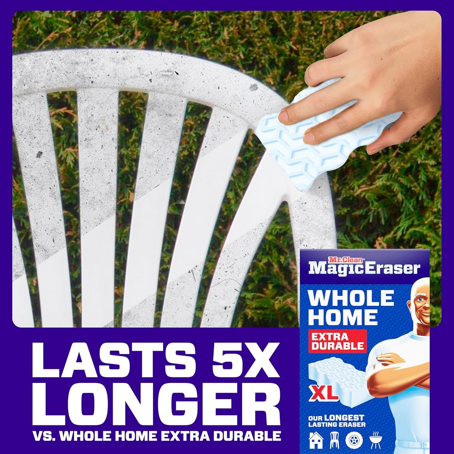 Mr. Clean Magic Eraser Sponge, All Purpose Cleaner, Long Lasting Cleaning Scrubber, Wall Cleaner, Sneaker Cleaner, Oven Cleaner, Kitchen, Bathroom, Shower Cleaning Supplies, Ultra Thick, 5ct