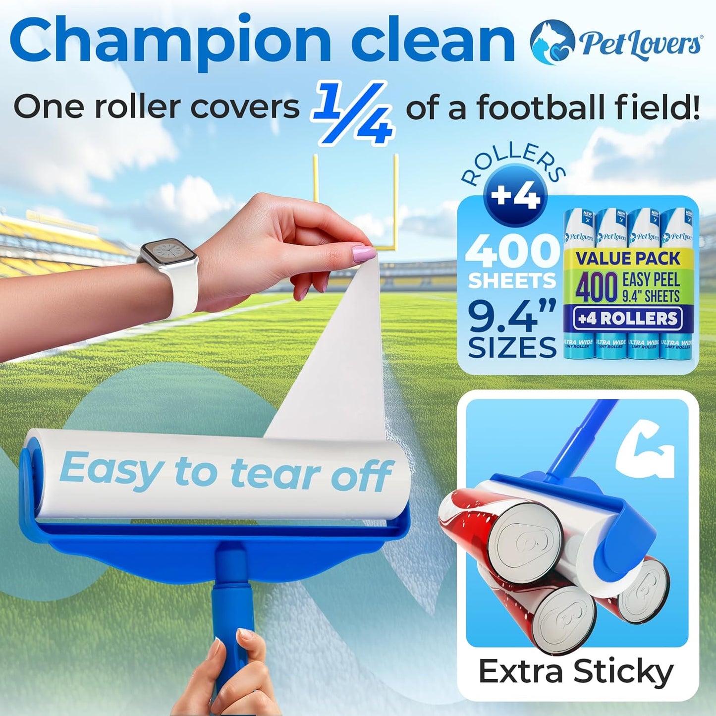 PetLovers Extra Sticky Lint Roller Mega Value Set 600 Sheets for Pet Hair Removal, Dog and Cat Lint Remover 6 Pack
