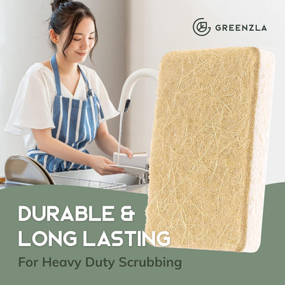 Greenzla Kitchen Sponges, Plant-Based Dish Sponges, Non-Scratch Sisal Hemp Scouring Pads for Dishes, Countertops, Bathtubs, and Tiles, 12 Pack