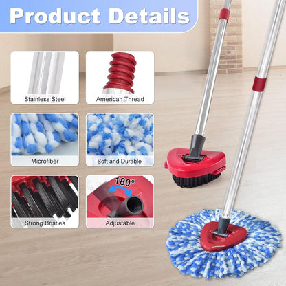 Spin Mop Replace Head, Base, Mop Handle Replacement for OCedar EasyWring 1 Tank System, Include 2 Microfiber Mop Head Replacement, 1 Sturdy Iron 30-58" Mop Handle, 1 Scrubber Head, 1 Spin Base