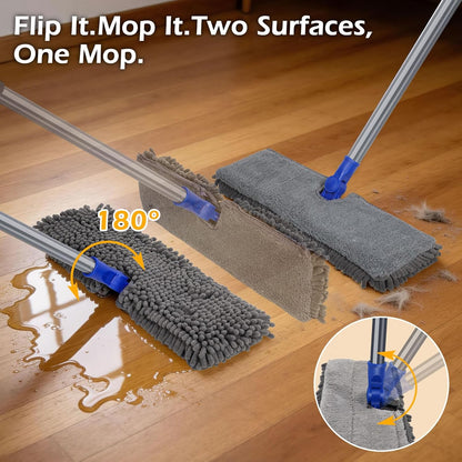 MASTERTOP Microfiber Mop - Flat Floor Mops Wet Dry Dust Mop with 4 Washable Pads & 52.4'' Stainless Steel Handle for Hardwood Laminate Tile Floor Cleaning