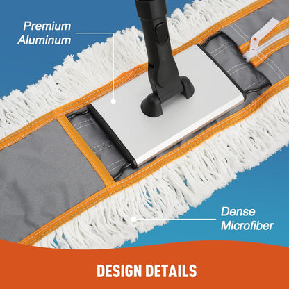 CLEANHOME 24" Commercial Dust Mop for Floor Cleaning, Heavy Duty Sweeper Broom with 2 Microfiber Mop Pads, Wet and Dry Duster Sweeper Broom for Marble, Laminate, Hardwood Floor Cleaning ,Grey