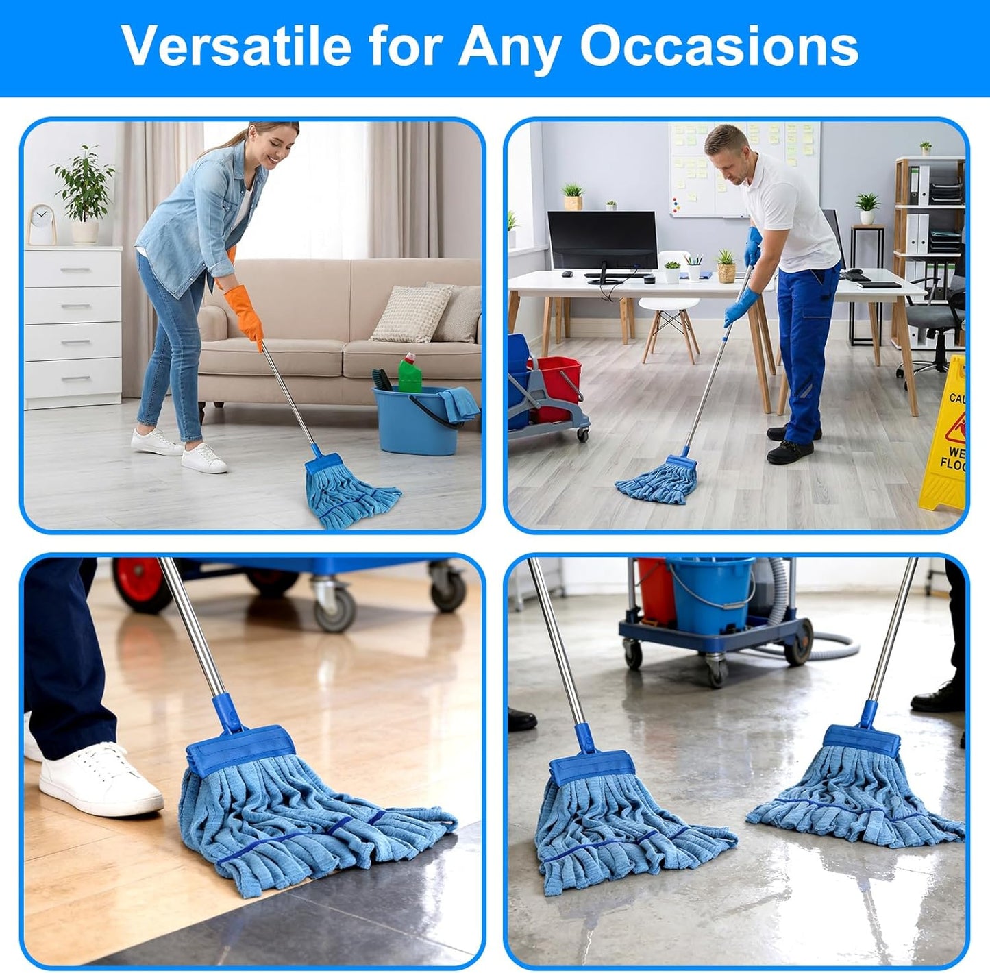 5 Pack Commercial Mop Head Replacement, Heavy Duty Microfiber Mop Heads, 6.6 in Industrial Headband Looped End Refill for Industrial Floor Cleaning Hardwood Tile Concrete, Vacuum Packaging 18oz