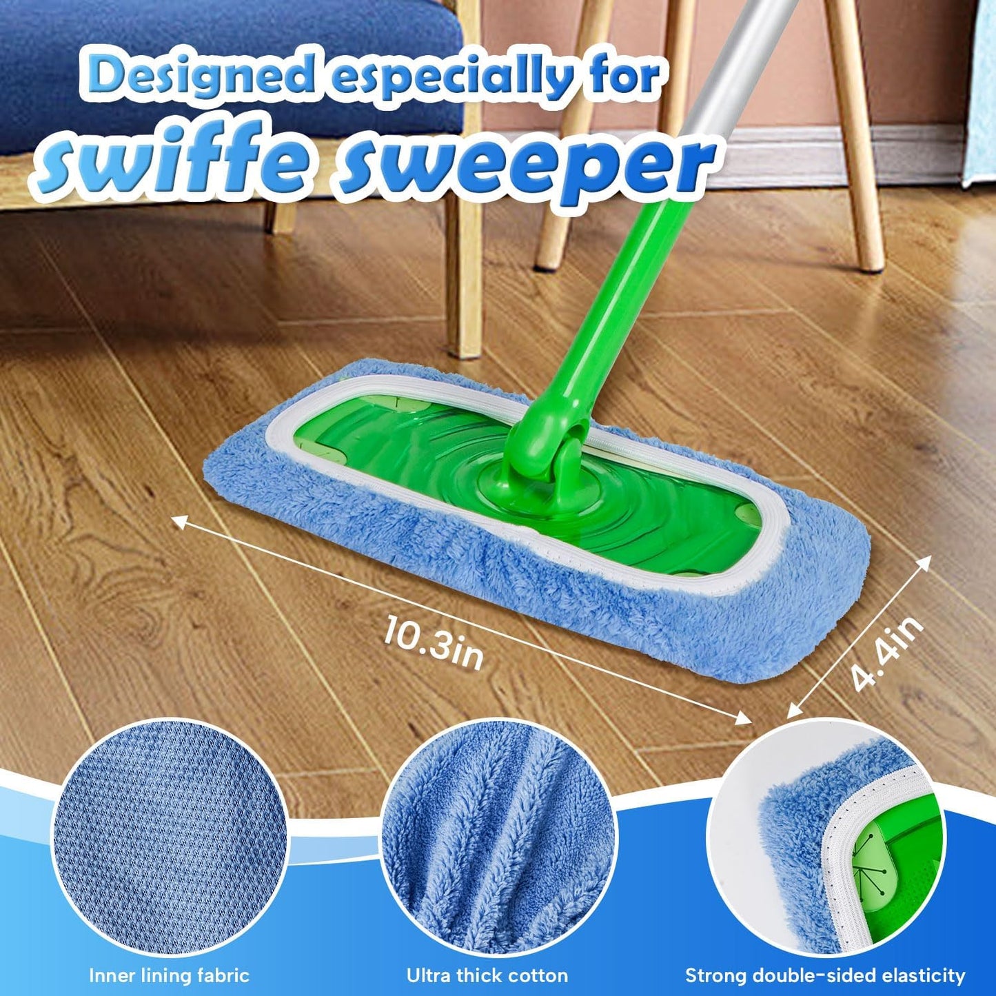 AmaVins 5 Pack Reusable Microfiber Mop Pads Compatible with Swiffer Sweeper Mop, Wet and Dry Flat mop Cover, Washable Mop Pads for Surface/Hardwood Floor Cleaning (Mop is Not Included)