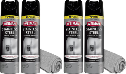Weiman Stainless Steel Cleaner & Polish, 2 Pack Aerosol, Anti Fingerprint Spray Stainless Steel Cloth, Water Spots & Grease, No Streaks or Residue, Safe for Metal Polish, Chrome, Appliances & Sinks