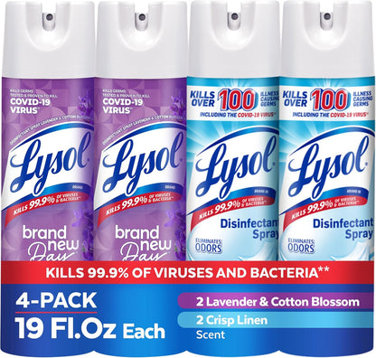 Lysol Disinfectant Spray, Household Essential Cleaning Supplies, Multi-Purpose Room Spray, Antibacterial Sanitizer Spray, Upholstery Deodorizer, Home and Bathroom, Crisp Linen,19 Fl Oz (Pack of 2)