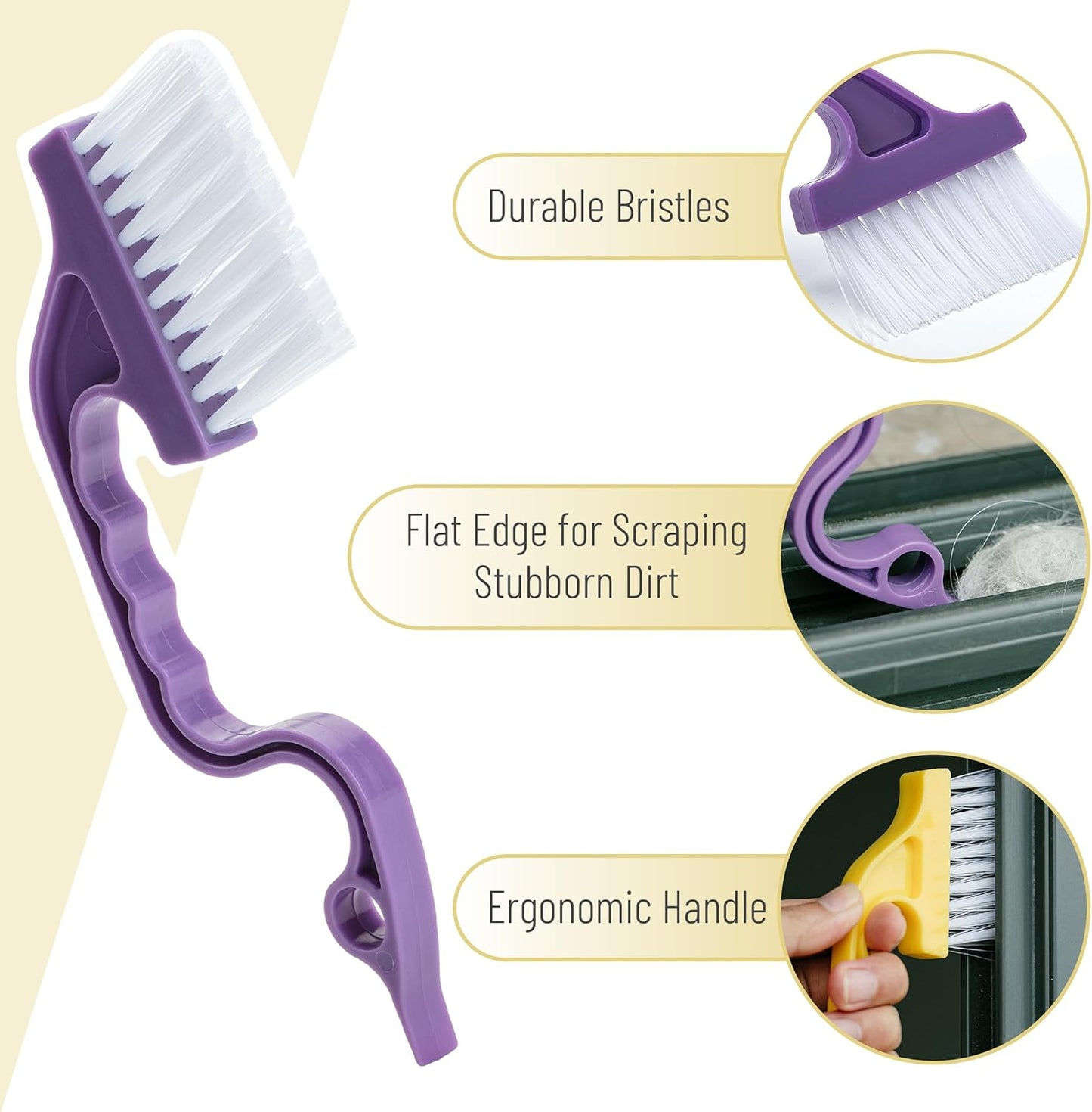 Slick- Window Track Cleaning Brush, 2 Pack, Blue Ergonomic Handle, Built-in Scraper, Multipurpose, Window Track Cleaning Tools