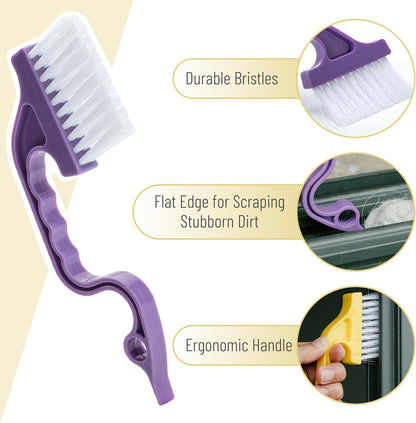 Slick- Window Track Cleaning Brush, 2 Pack, Blue Ergonomic Handle, Built-in Scraper, Multipurpose, Window Track Cleaning Tools
