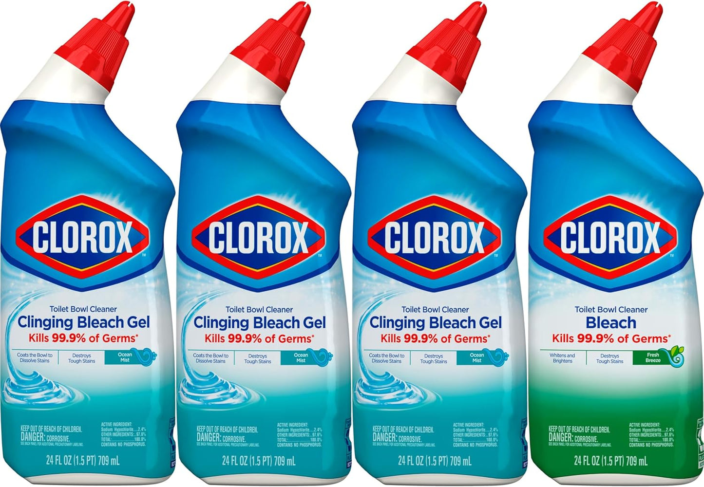 Clorox Toilet Bowl Cleaner with Bleach Variety Pack - 24 Ounces - Pack of 4 (Package May Vary)