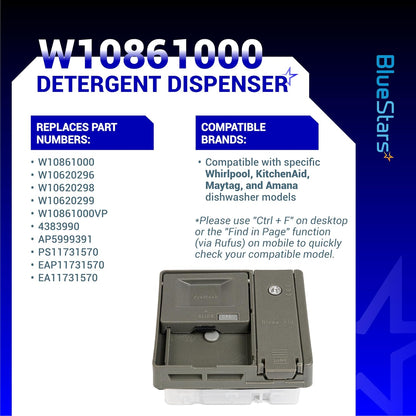 [Upgraded] BlueStars W10861000 Dishwasher Detergent Dispenser - Compatible with Whirlpool Kitchenaid Dishwasher Rinse Aid Dispenser WDT730PAHZ0 - Replaces W10620296 W10620298 W10620297 PS11731570