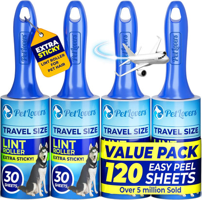 PetLovers Extra Sticky Lint Roller Mega Value Set 450 Sheets for Pet Hair Removal and Clothes, Dog and Cat Lint Remover 5 Pack