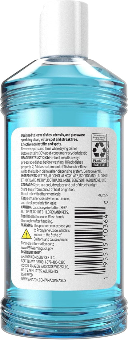 Amazon Basics Dishwasher Rinse Aid Liquid, Prevents Spots, Enhances Drying, Sparkling Finish, 32 Fl Oz, 1-Pack