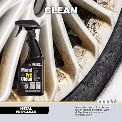 FLITZ Metal Pre-Clean - 16oz of USA-Made Stainless Steel Cleaner Spray - Works on Aluminum, Brass, Copper, & More - Tarnish, Rust Remover for Metals - Non-Abrasive Aluminum Deoxidizer (1 Pack)
