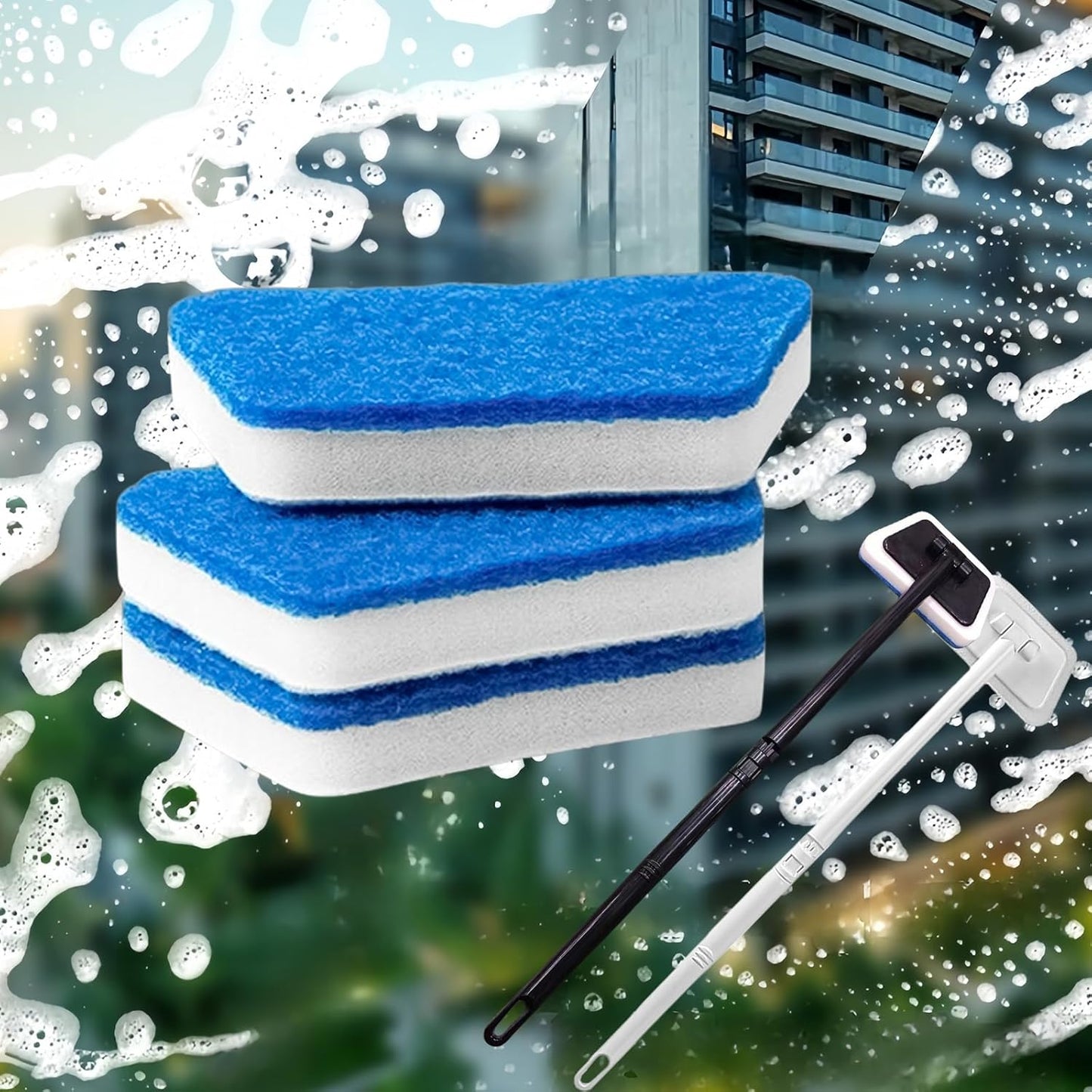 Tub Tile Scrubber Cleaning Brush, Sponge on a Stick for Cleaning Adjustable Long Handled Scrub Brush with 21.7'' Handle for Cleaning Shower Bathroom Vessel Sinks Toilet Wall Floor Black
