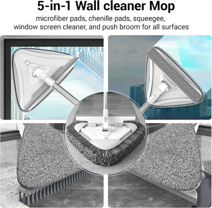 7-in-1 Wall Cleaner, Triangle Mop Set with 7 Replaceable Heads and Adjustable Long Handle for Walls, Floors, Windows, Ceilings, Baseboards (Navy Blue)